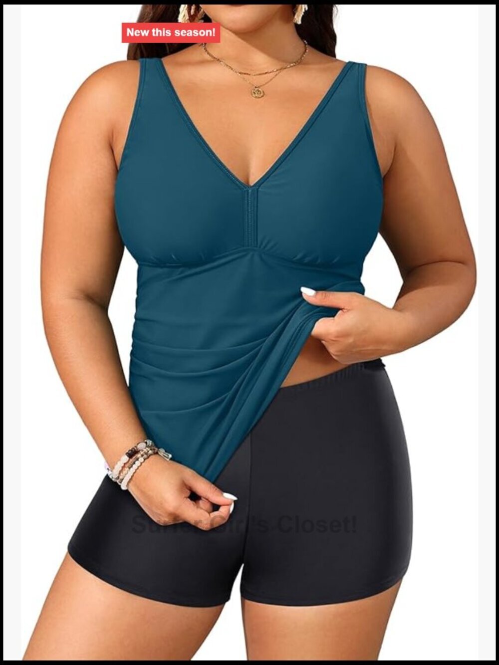 Plus Size Tankini with Shorts Tummy Control Two Piece Swimsuit Athletic Swimwear